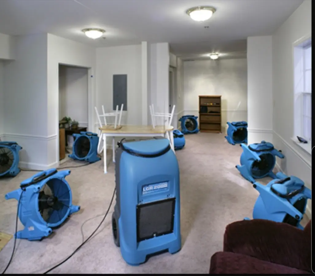 Air movers and dehumidifier setup for Water Extraction & Removal in North Laurel